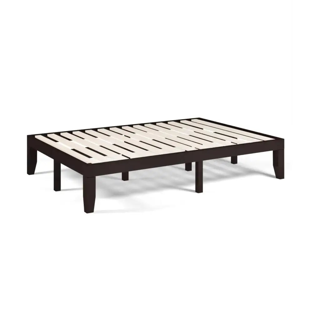 14 Inch Full Size Wood Platform Bed Frame with Wood Slat Support-Brown Costway