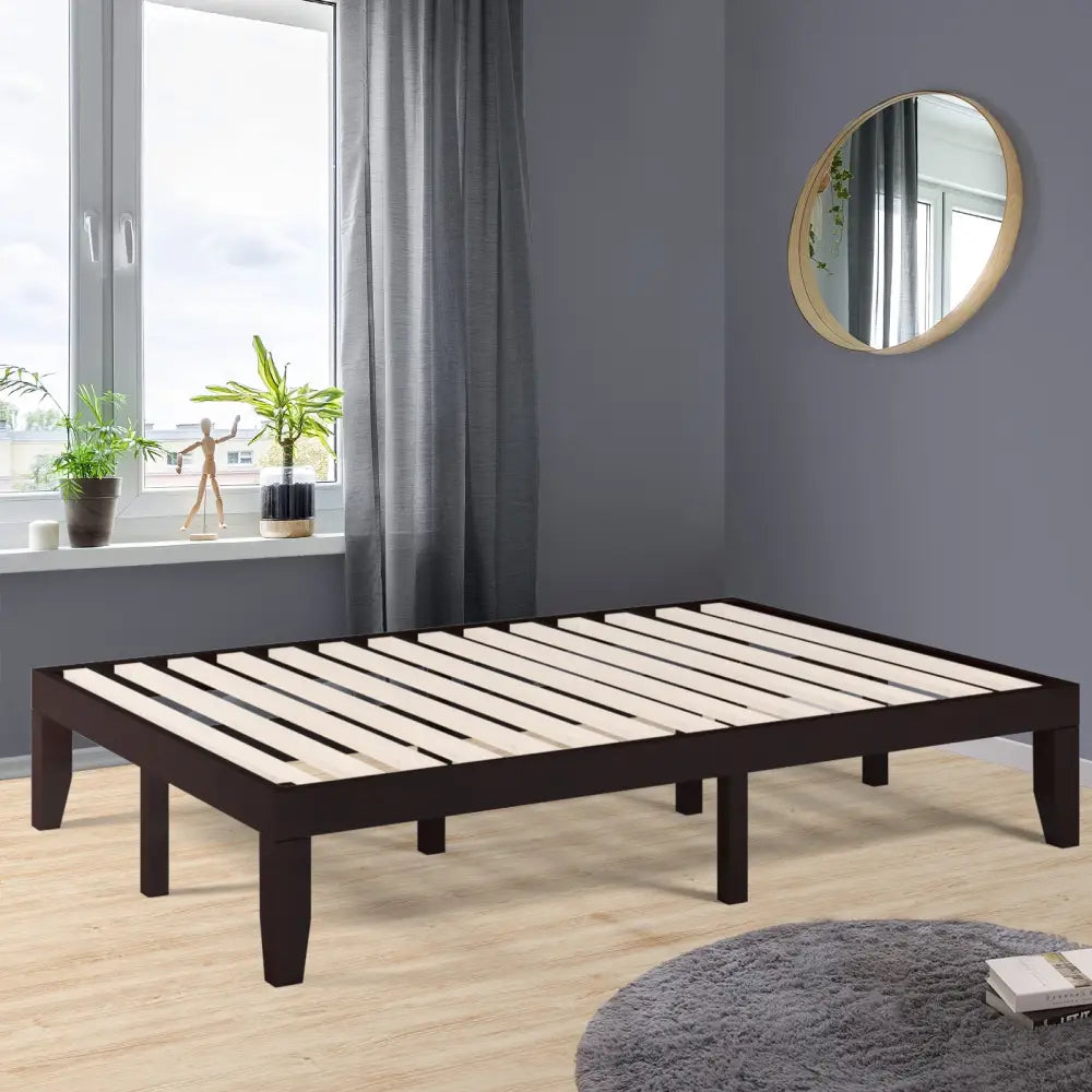 14 Inch Full Size Wood Platform Bed Frame with Wood Slat Support-Brown - Brown - Simple Bed Frame