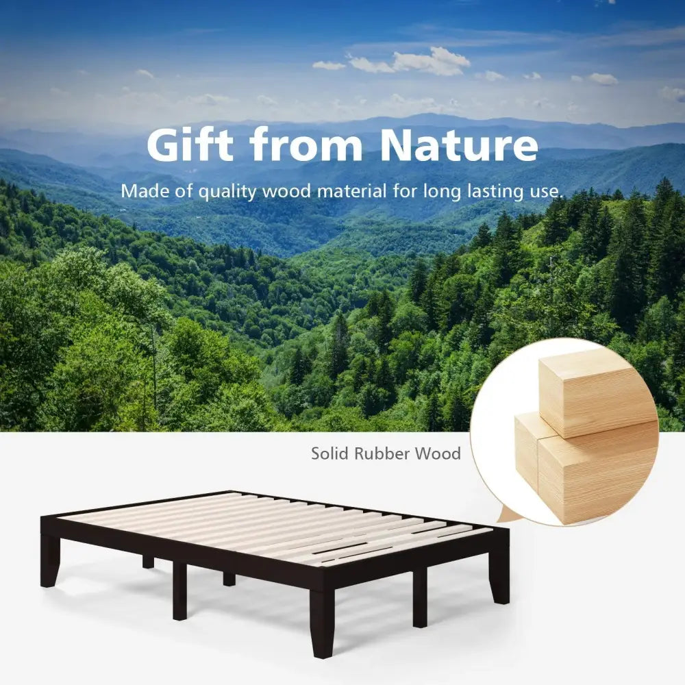 14 Inch Full Size Wood Platform Bed Frame with Wood Slat Support-Brown Costway