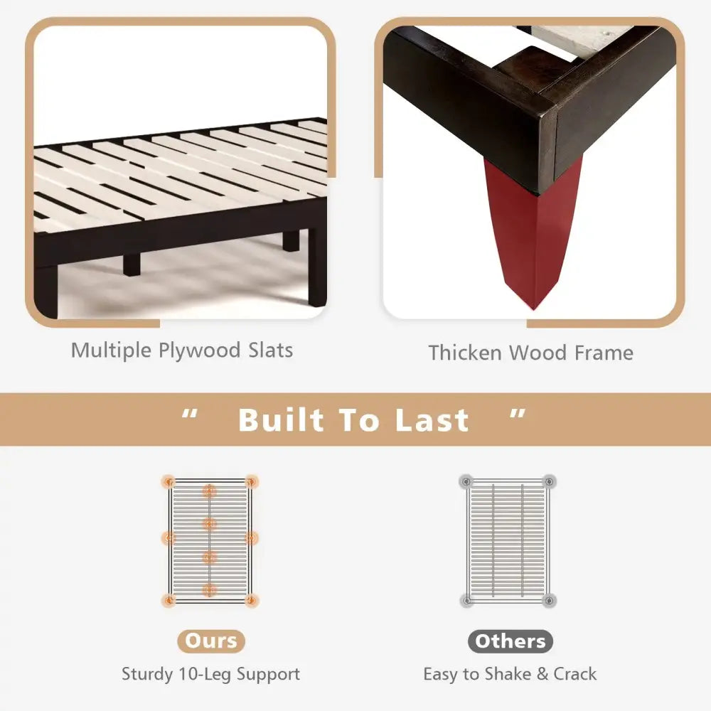 14 Inch Full Size Wood Platform Bed Frame with Wood Slat Support-Brown Costway