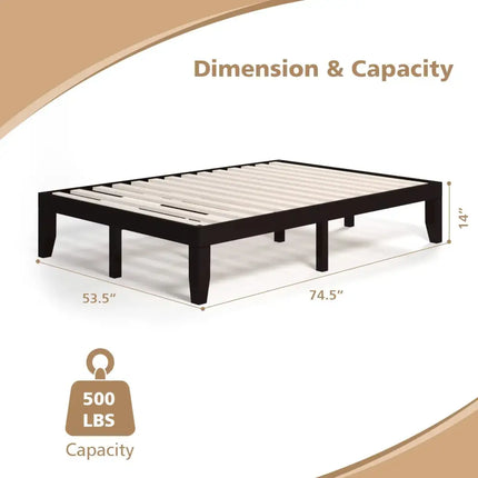 14 Inch Full Size Wood Platform Bed Frame with Wood Slat Support-Brown Costway