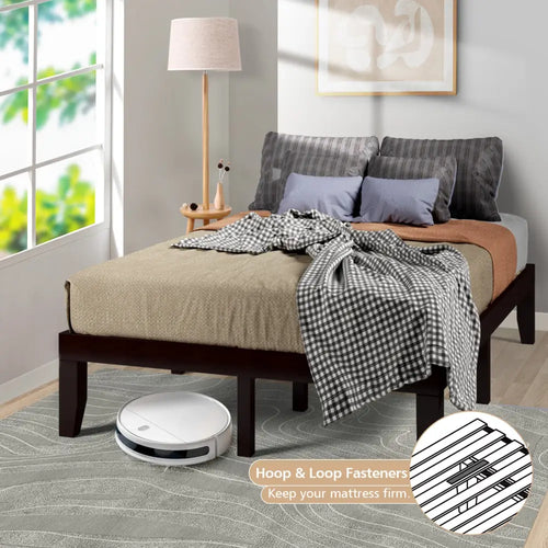 14 Inch Full Size Wood Platform Bed Frame with Wood Slat Support-Brown - Brown - Simple Bed Frame