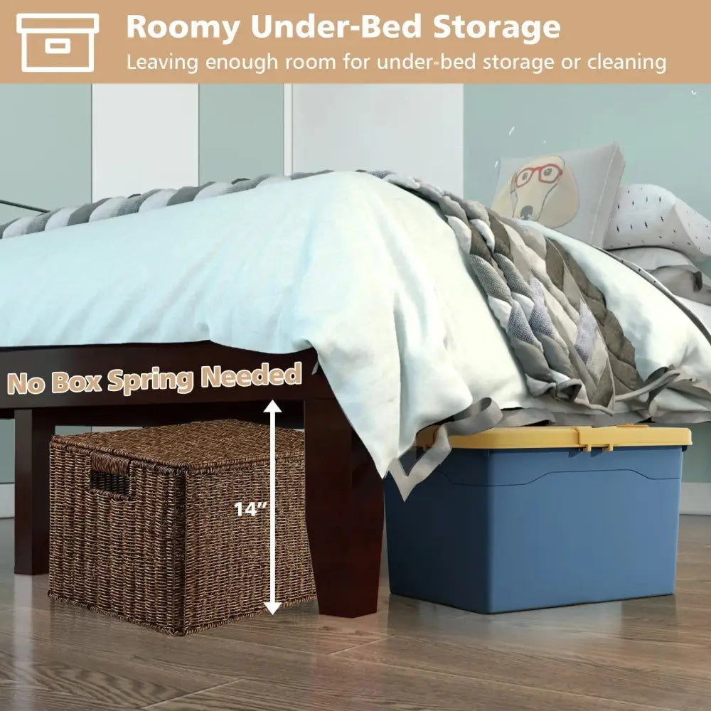 14 Inch Full Size Wood Platform Bed Frame with Wood Slat Support-Brown Costway