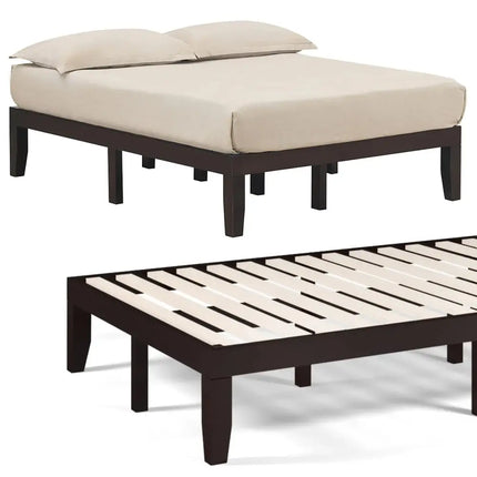 14 Inch Full Size Wood Platform Bed Frame with Wood Slat Support-Brown Costway