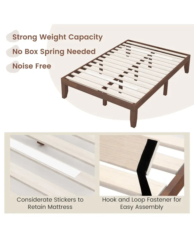 14 Inch Full Size Wood Platform Bed Frame with Wood Slat Support-Coffee - Coffee - Simple Bed Frame
