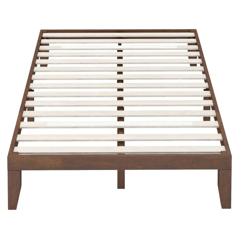 14 Inch Full Size Wood Platform Bed Frame with Wood Slat Support-Coffee Costway