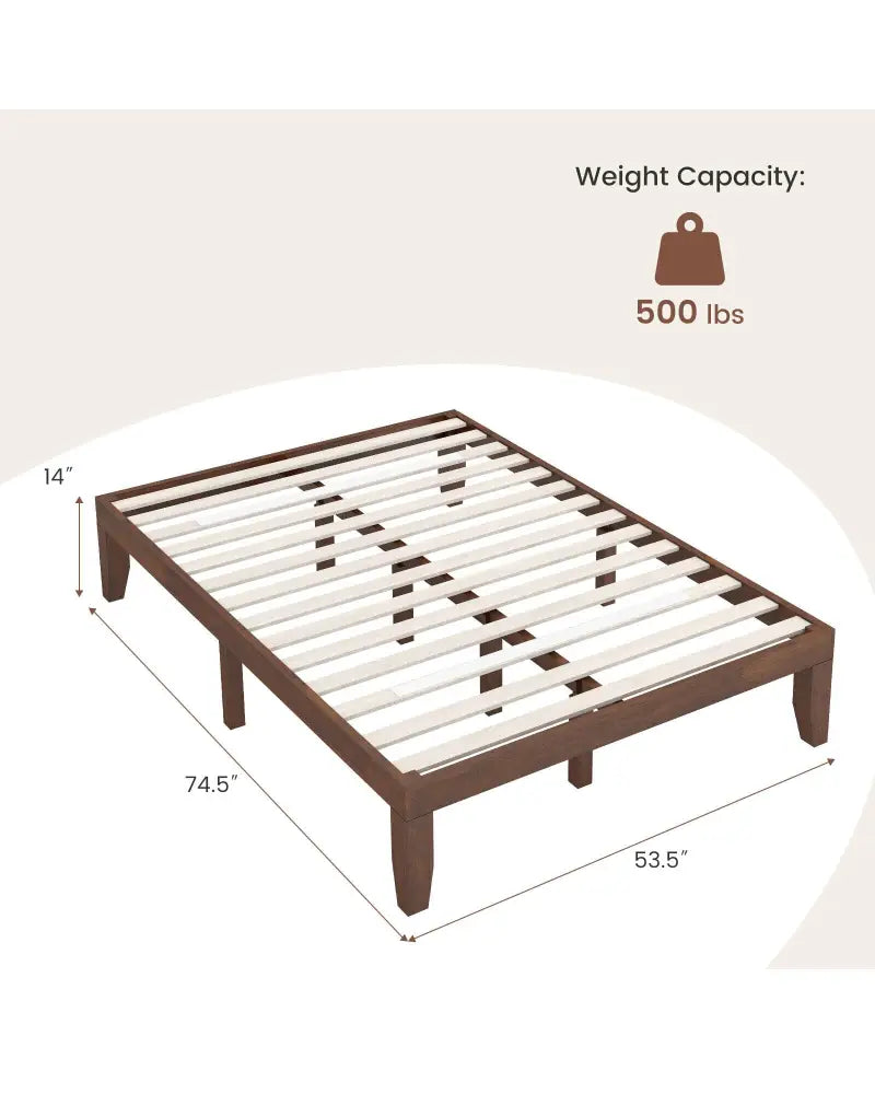 14 Inch Full Size Wood Platform Bed Frame with Wood Slat Support-Coffee - Coffee - Simple Bed Frame