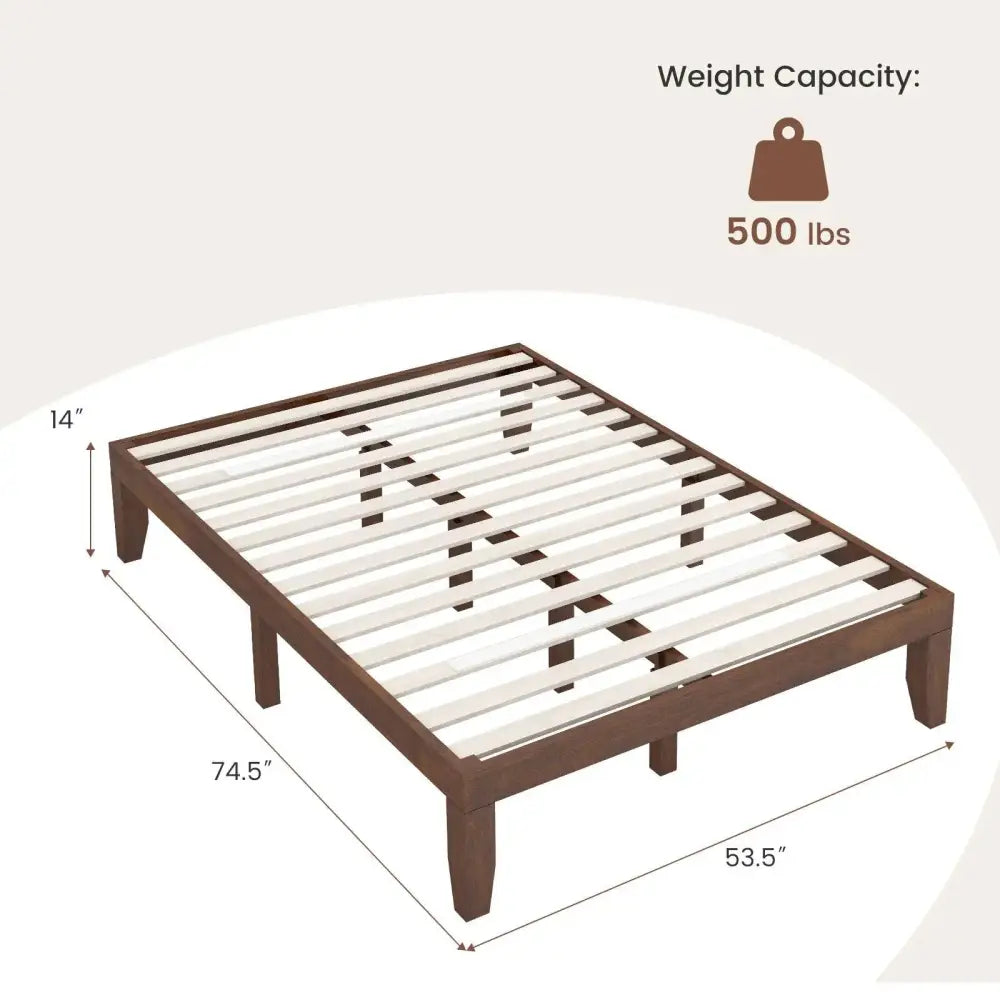 14 Inch Full Size Wood Platform Bed Frame with Wood Slat Support-Coffee Costway