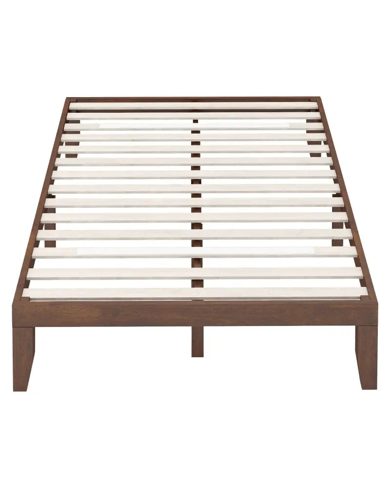 14 Inch Full Size Wood Platform Bed Frame with Wood Slat Support-Coffee - Coffee - Simple Bed Frame