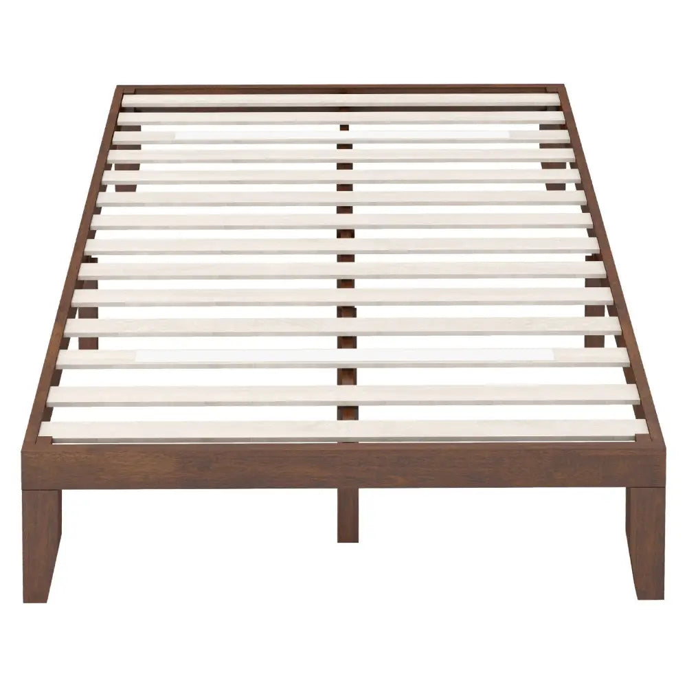 14 Inch Full Size Wood Platform Bed Frame with Wood Slat Support-Coffee - Coffee - Simple Bed Frame