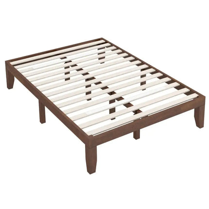 14 Inch Full Size Wood Platform Bed Frame with Wood Slat Support-Coffee Costway