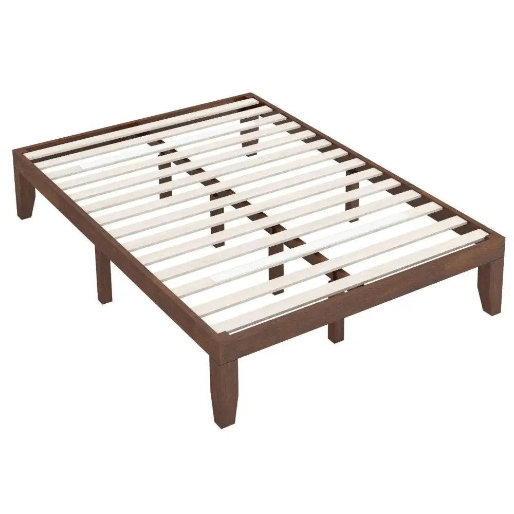 14 Inch Full Size Wood Platform Bed Frame with Wood Slat Support-Coffee Costway