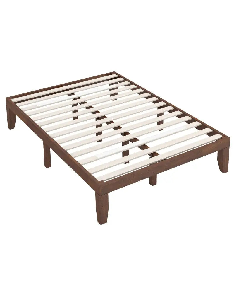 14 Inch Full Size Wood Platform Bed Frame with Wood Slat Support-Coffee - Coffee - Simple Bed Frame