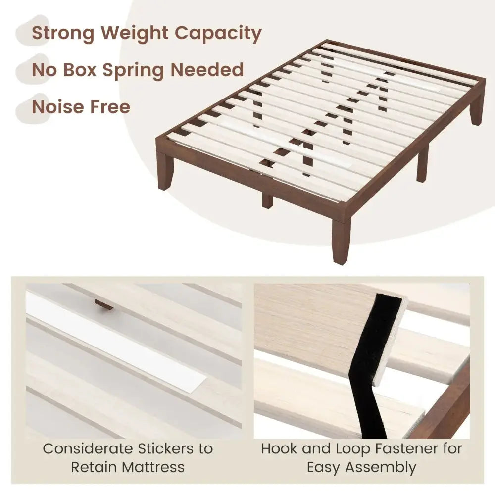 14 Inch Full Size Wood Platform Bed Frame with Wood Slat Support-Coffee Costway