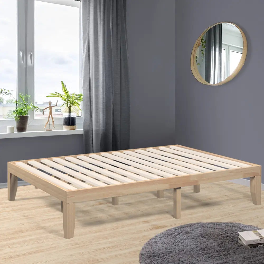 14 Inch Full Size Wood Platform Bed Frame with Wood Slat Support-Natural - Natural - Simple Bed Frame