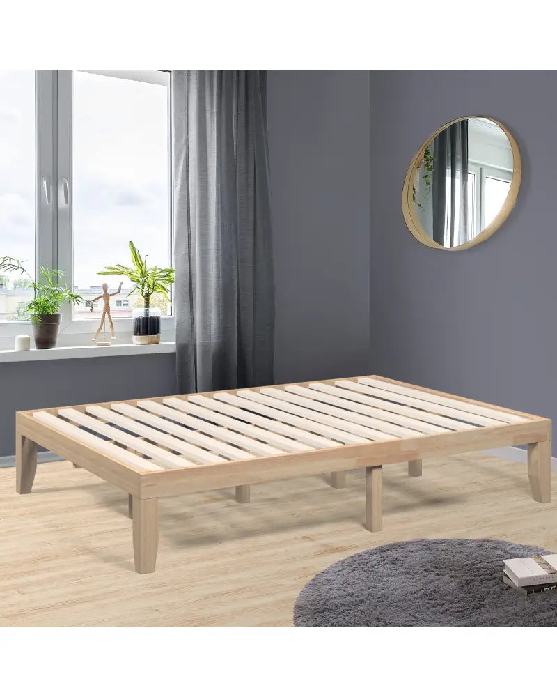 14 Inch Full Size Wood Platform Bed Frame with Wood Slat Support-Natural - Natural - Simple Bed Frame