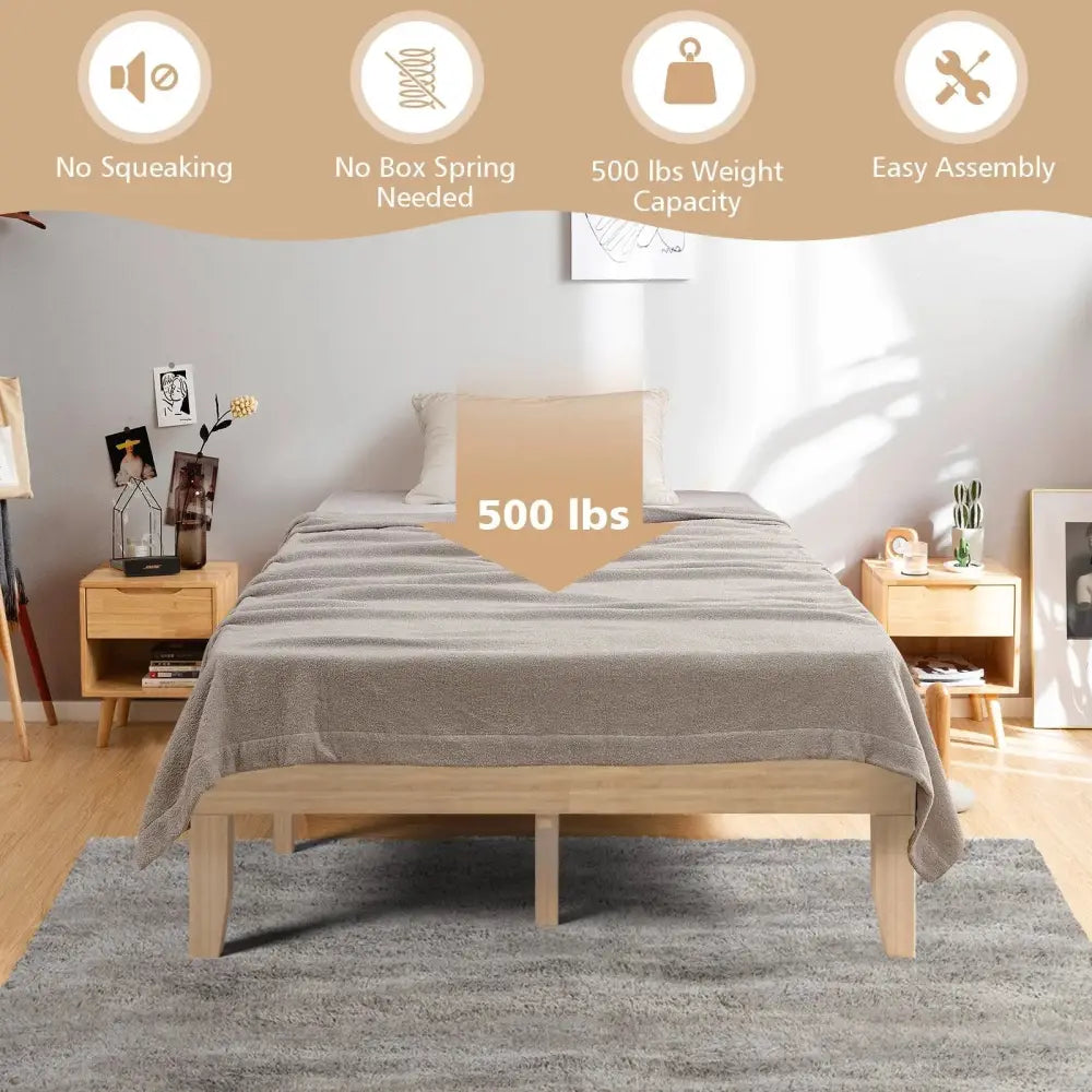 14 Inch Full Size Wood Platform Bed Frame with Wood Slat Support-Natural Costway