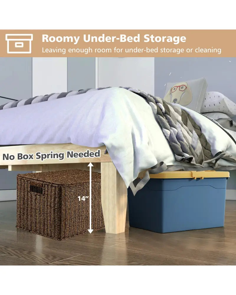 14 Inch Full Size Wood Platform Bed Frame with Wood Slat Support-Natural - Natural - Simple Bed Frame