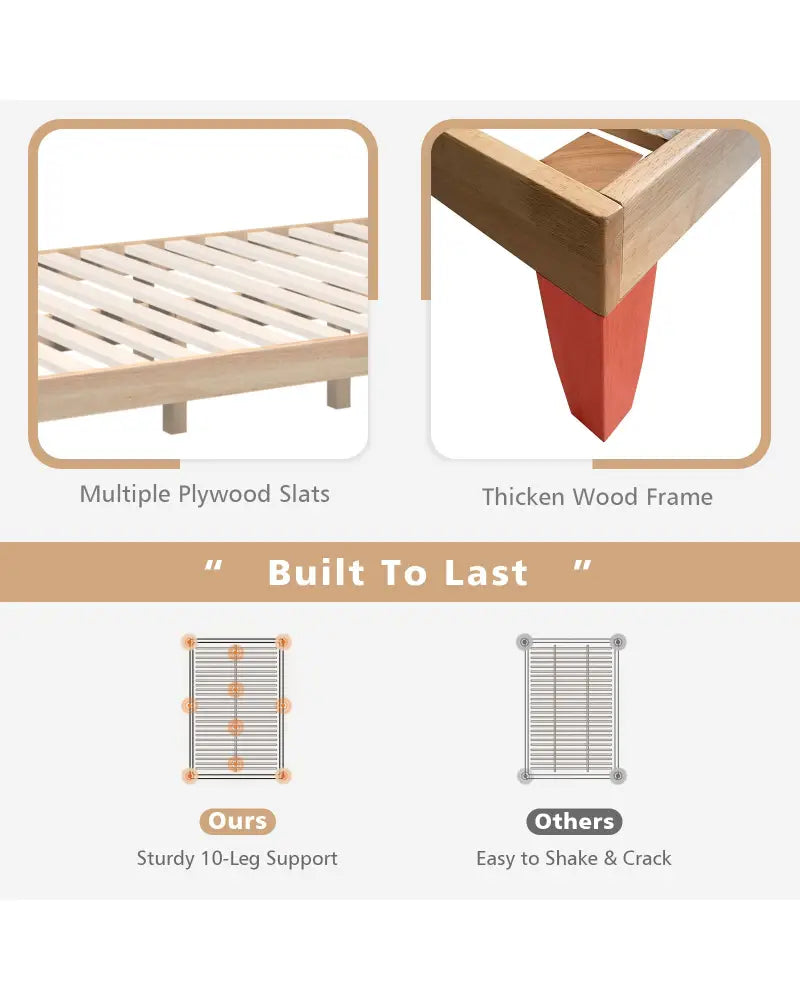 14 Inch Full Size Wood Platform Bed Frame with Wood Slat Support-Natural - Natural - Simple Bed Frame