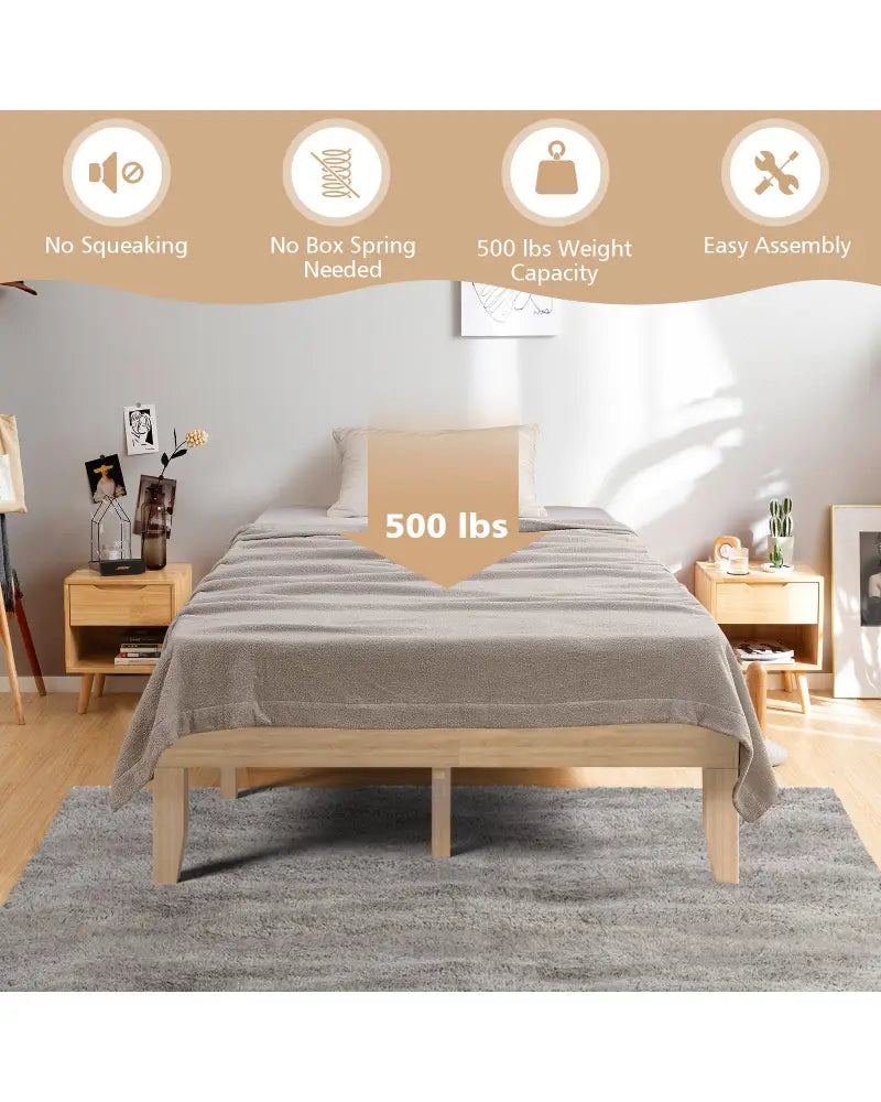 14 Inch Full Size Wood Platform Bed Frame with Wood Slat Support-Natural - Natural - Simple Bed Frame