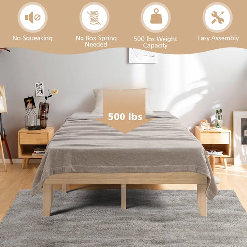 14 Inch Full Size Wood Platform Bed Frame with Wood Slat Support-Natural - Natural - Simple Bed Frame