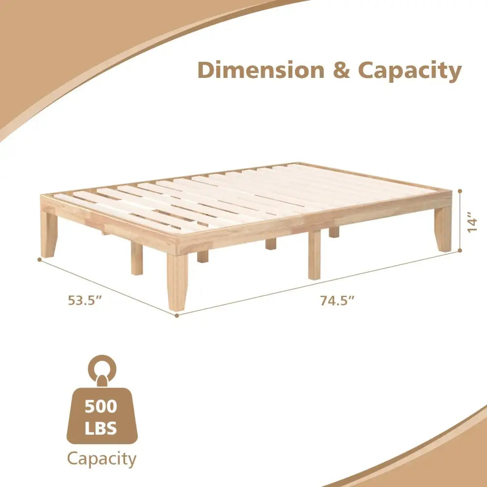 14 Inch Full Size Wood Platform Bed Frame with Wood Slat Support-Natural Costway