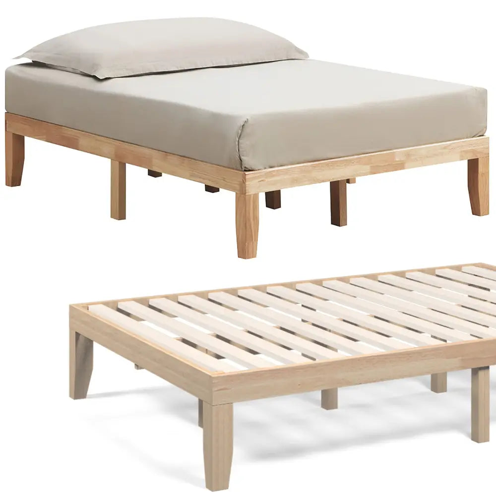 14 Inch Full Size Wood Platform Bed Frame with Wood Slat Support-Natural - Natural - Simple Bed Frame