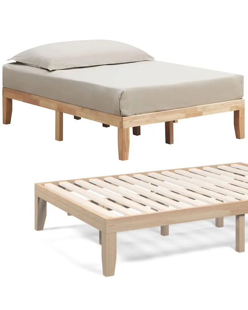 14 Inch Full Size Wood Platform Bed Frame with Wood Slat Support-Natural - Natural - Simple Bed Frame