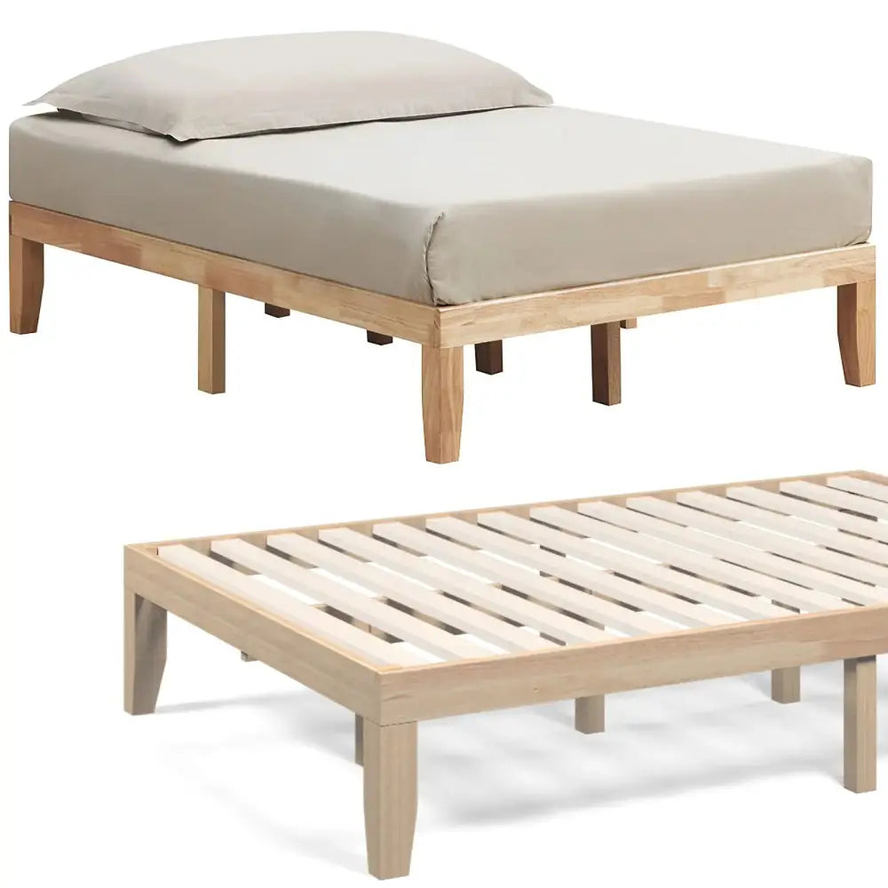 14 Inch Full Size Wood Platform Bed Frame with Wood Slat Support-Natural Costway