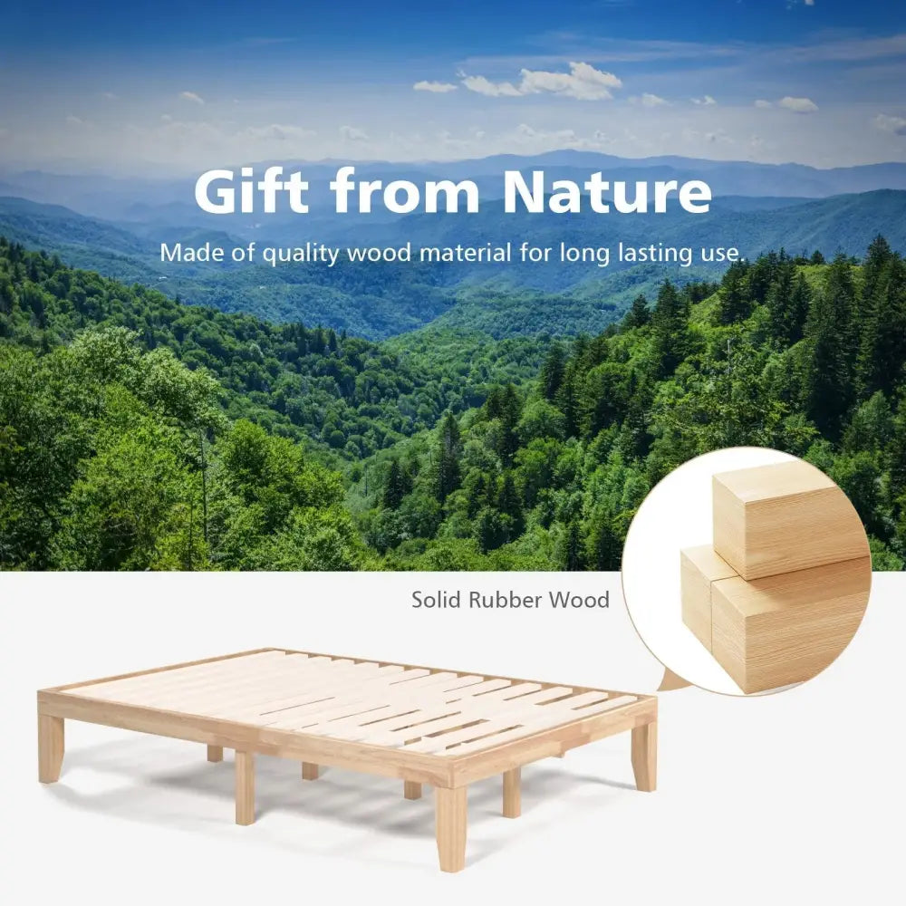 14 Inch Full Size Wood Platform Bed Frame with Wood Slat Support-Natural Costway