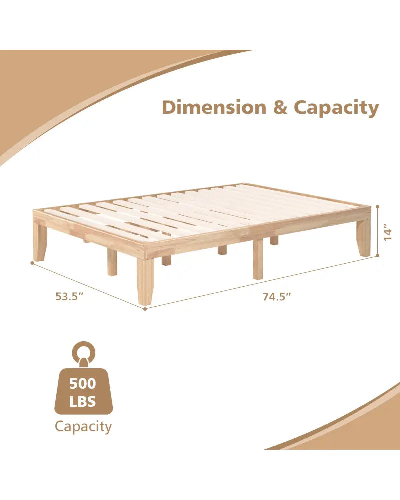 14 Inch Full Size Wood Platform Bed Frame with Wood Slat Support-Natural - Natural - Simple Bed Frame