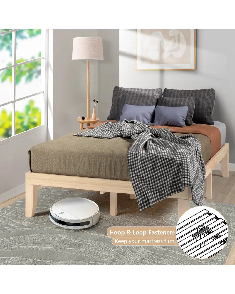 14 Inch Full Size Wood Platform Bed Frame with Wood Slat Support-Natural - Natural - Simple Bed Frame