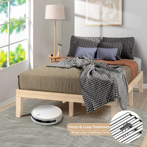 14 Inch Full Size Wood Platform Bed Frame with Wood Slat Support-Natural - Natural - Simple Bed Frame