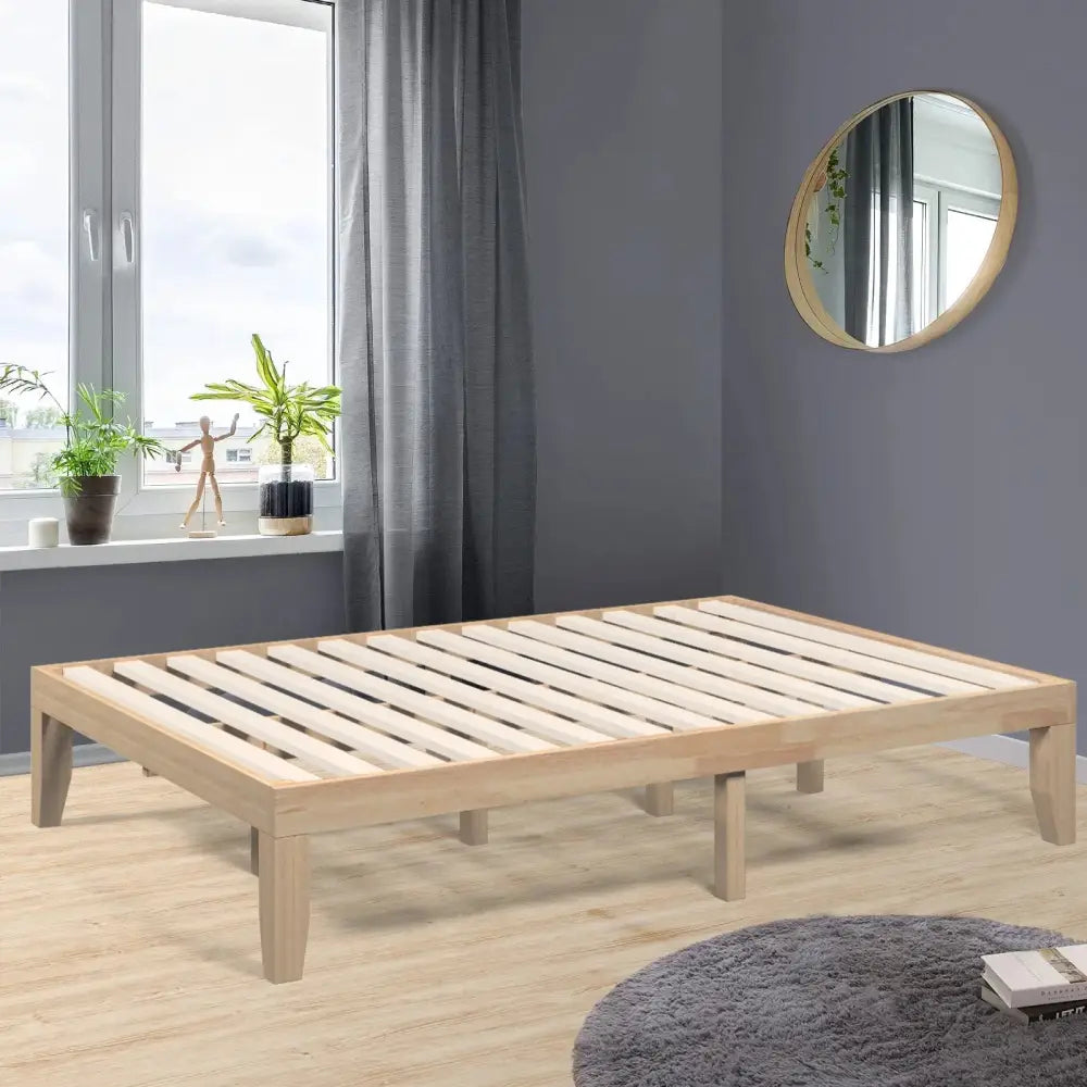 14 Inch Full Size Wood Platform Bed Frame with Wood Slat Support-Natural Costway
