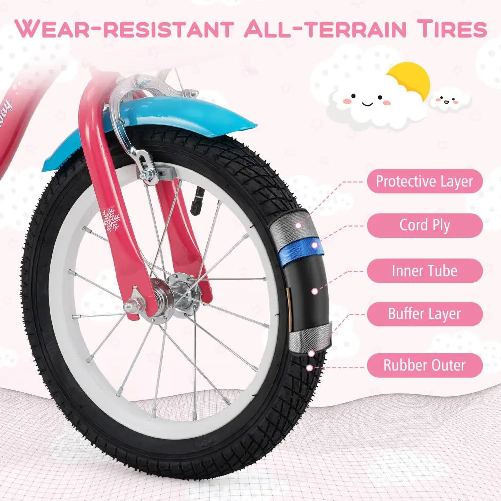 14 Inch Girls Bike for 3-5 Years Old Kids Bike with Doll Seat and Training Wheels - Pink - Kids Bike