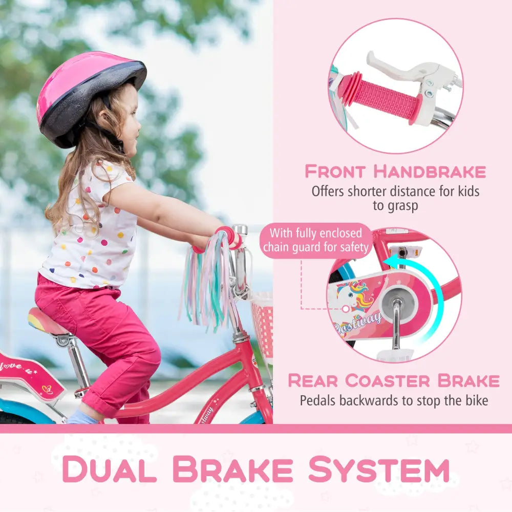 14 Inch Girls Bike for 3-5 Years Old Kids Bike with Doll Seat and Training Wheels - Pink - Kids Bike