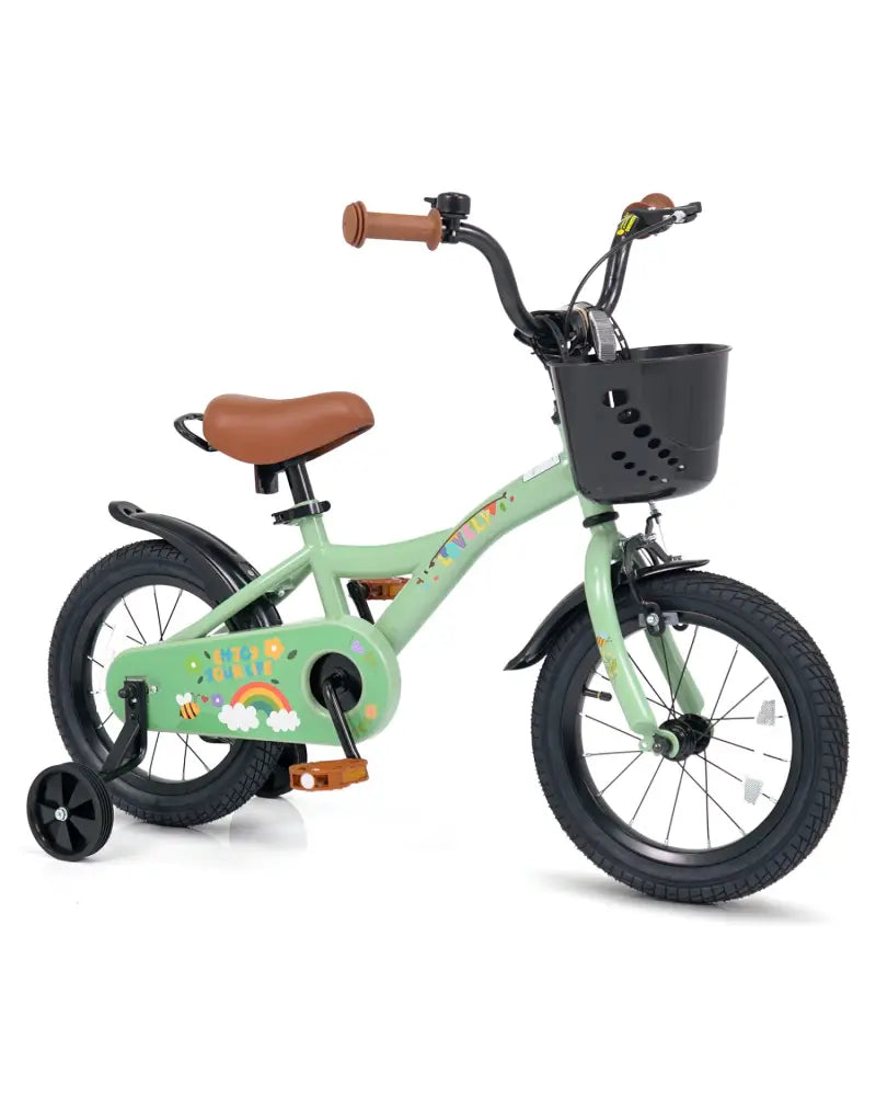 14 Inch Girls Bike for 3-5 Years Old with Basket - Spring Party Green - Green - Kids Bike