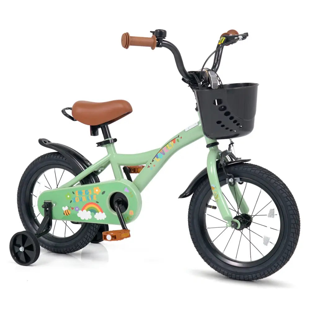 14 Inch Girls Bike for 3-5 Years Old with Basket - Spring Party Green - Green - Kids Bike