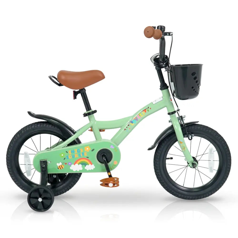 14 Inch Girls Bike for 3-5 Years Old with Basket - Spring Party Green - Green - Kids Bike