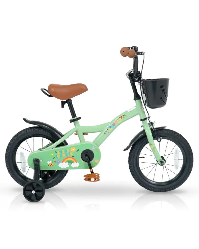 14 Inch Girls Bike for 3-5 Years Old with Basket - Spring Party Green - Green - Kids Bike