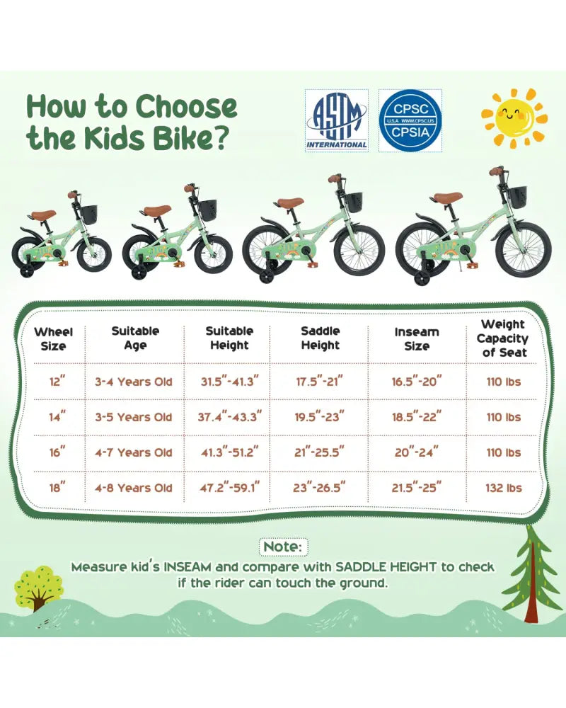 14 Inch Girls Bike for 3-5 Years Old with Basket - Spring Party Green - Green - Kids Bike