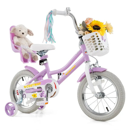 14 Inch Girls Bike Kids Bicycle with Doll Seat and Streamers for Children 3 - 5 Years Old - Oasis Home Essentials