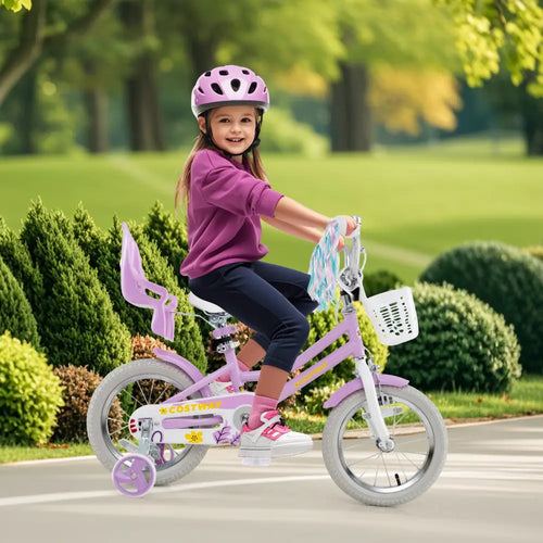 14 Inch Girls Bike Kids Bicycle with Doll Seat and Streamers for Children 3-5 Years Old - Purple - Kids Bike