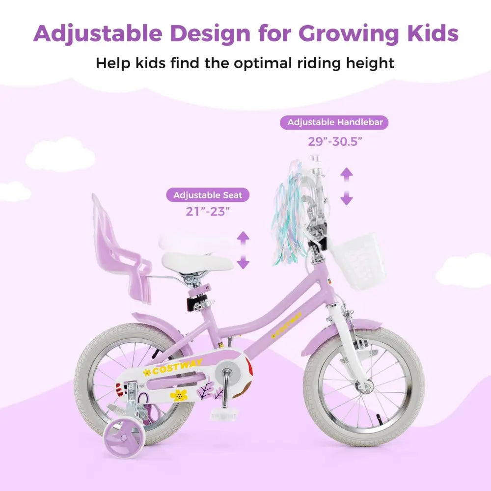 14 Inch Girls Bike Kids Bicycle with Doll Seat and Streamers for Children 3 - 5 Years Old - Oasis Home Essentials