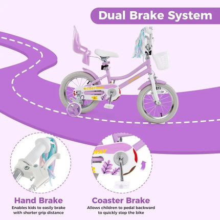 14 Inch Girls Bike Kids Bicycle with Doll Seat and Streamers for Children 3 - 5 Years Old - Oasis Home Essentials