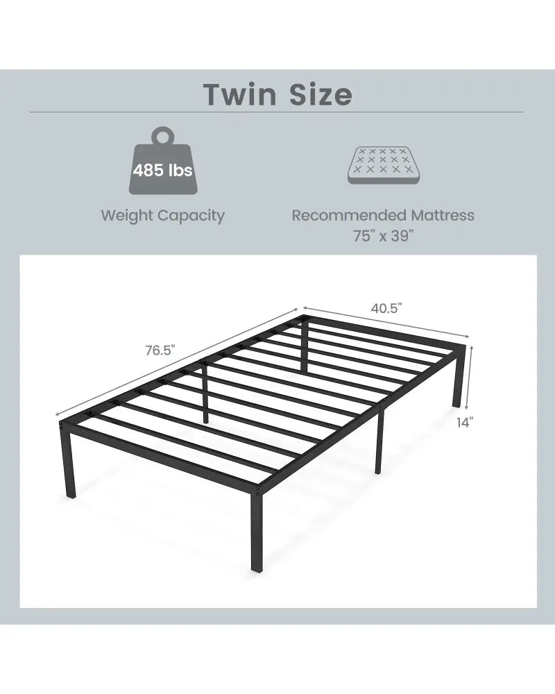 14 Inch Heavy Duty Metal Platform - Black - Simple Bed Frame