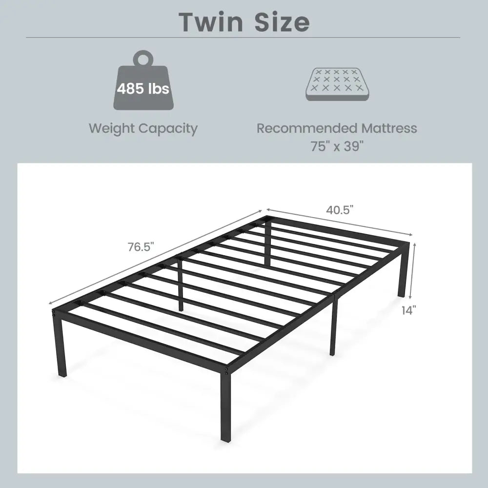 14 Inch Heavy Duty Metal Platform - Black - Simple Bed Frame