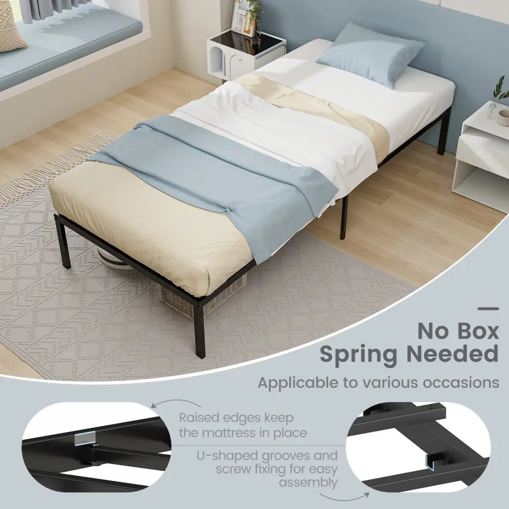14 Inch Heavy Duty Metal Platform - Black - Simple Bed Frame