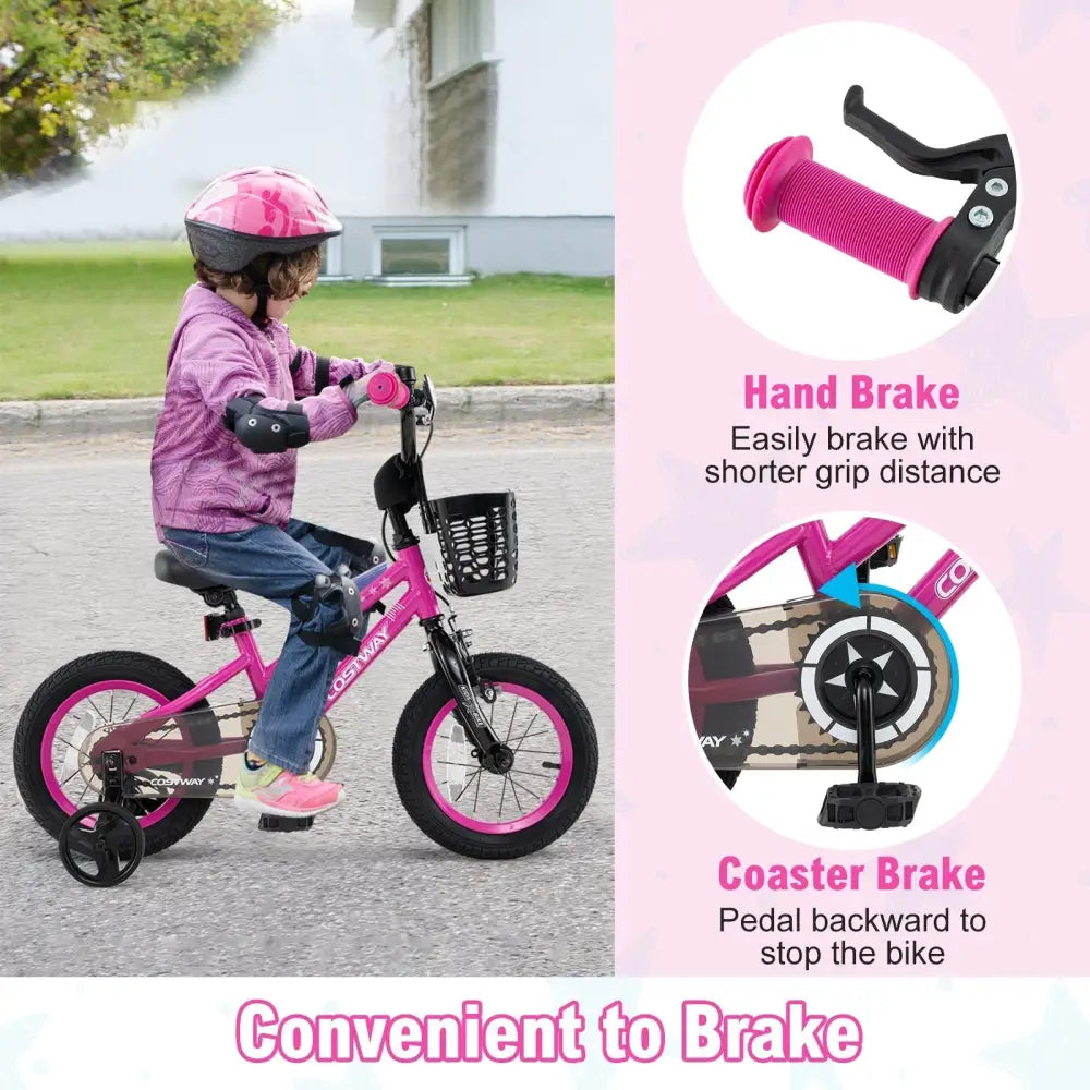 14 Inch Kids Bike Adjustable Bicycle with Front Basket for Children Aged 4 - 5 Years Old - Oasis Home Essentials