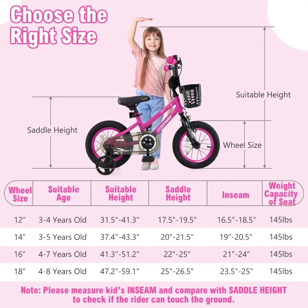 14 Inch Kids Bike Adjustable Bicycle with Front Basket for Children Aged 4 - 5 Years Old - Oasis Home Essentials